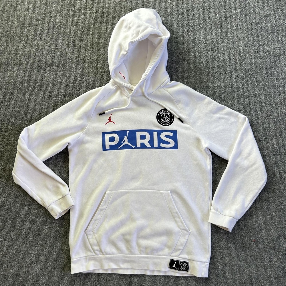 Paris Saint-Germain Hoodie Mens Medium White Soccer Nike Jordan PSG Sweatshirt